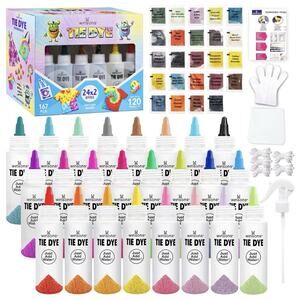 Winsons Tie Dye Kit 24 Colors DIY Set – Pre-Filled Bottles, Gloves, Rubber Bands
